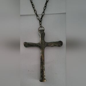 Rustic Brass Cross Pendant Necklace